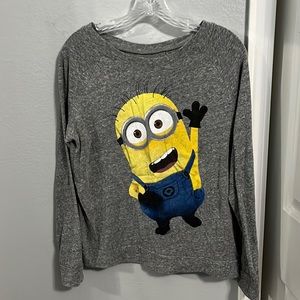 womens minion long sleeve grey shirt LARGE- 60% cotton 40% polyester